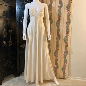 Vintage Halston 1970’s Ivory Lace Trim Slip Dress, Nightgown